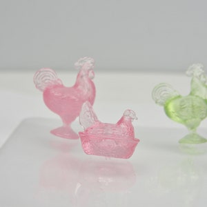 Dollhouse miniature rooster and hen set choose your color Pink