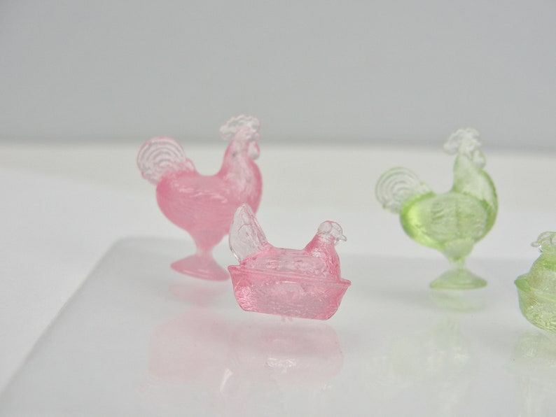 Dollhouse miniature rooster and hen set choose your color Pink