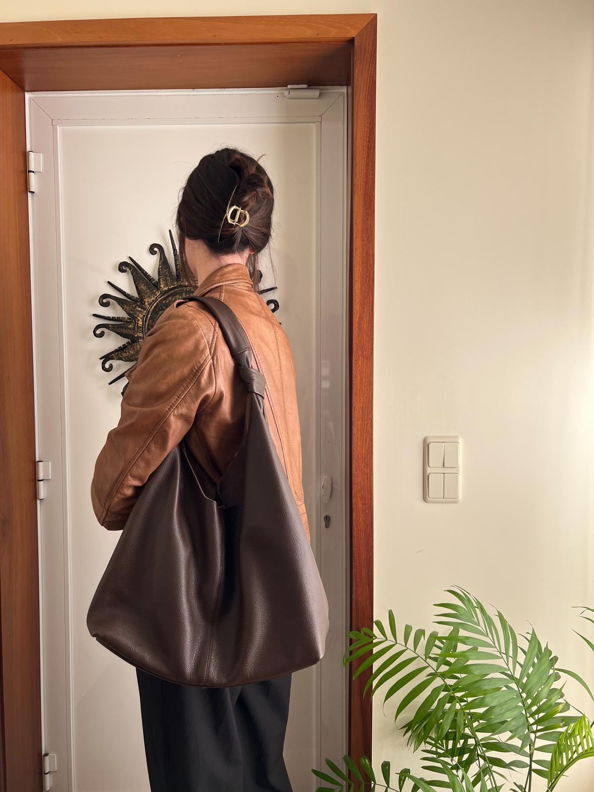 Luna Slouchy Leather Shoulder Bag Dark Red