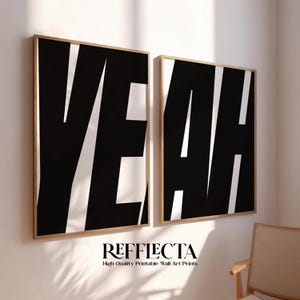 Black YEAH Poster Print Large Printable Aesthetic Room Decor, Trendy Monochrome Printable Wall Art, Bauhaus Style Poster Retro Typography