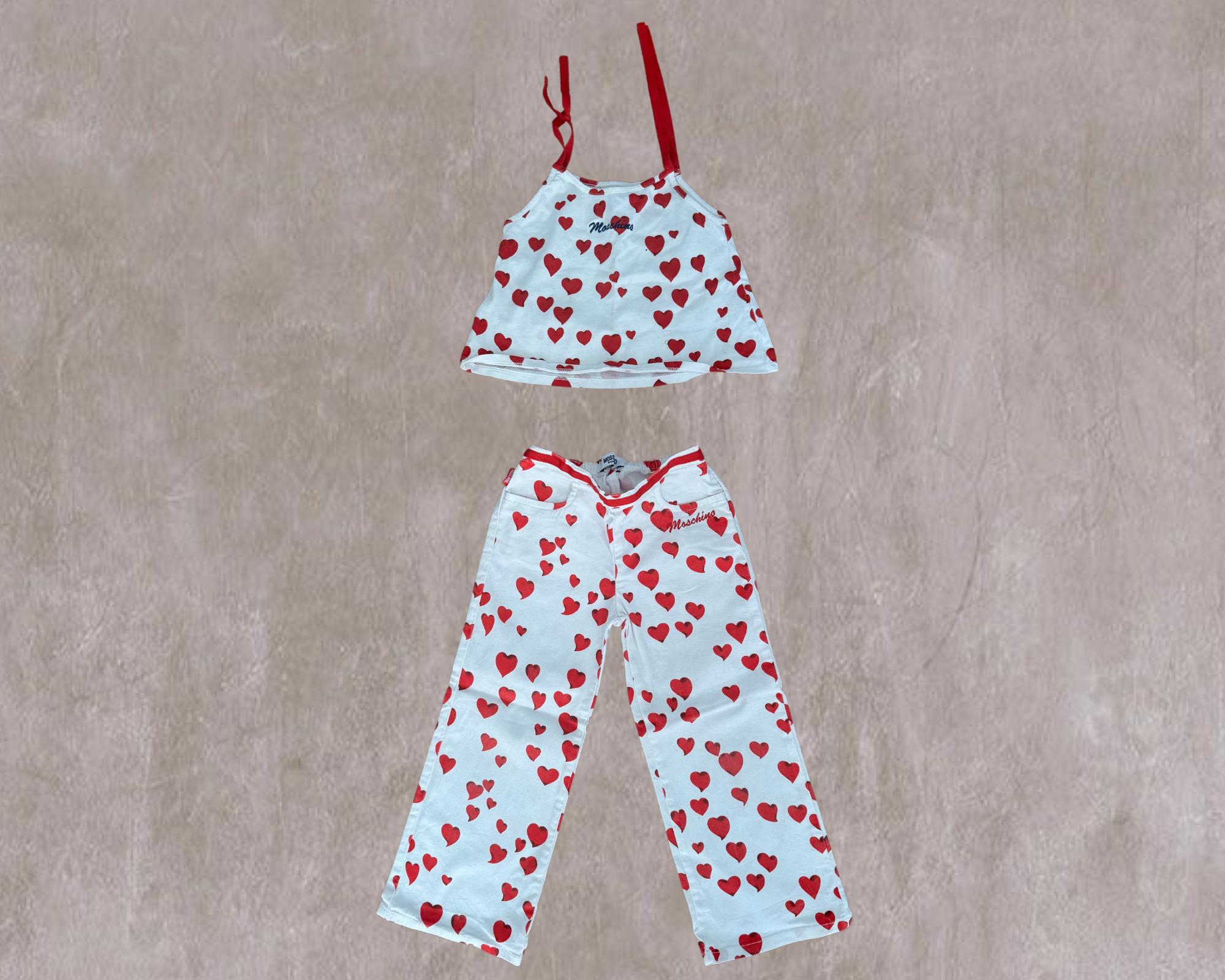 Vintage 90s MOSCHINO baby top and trousers hearts set