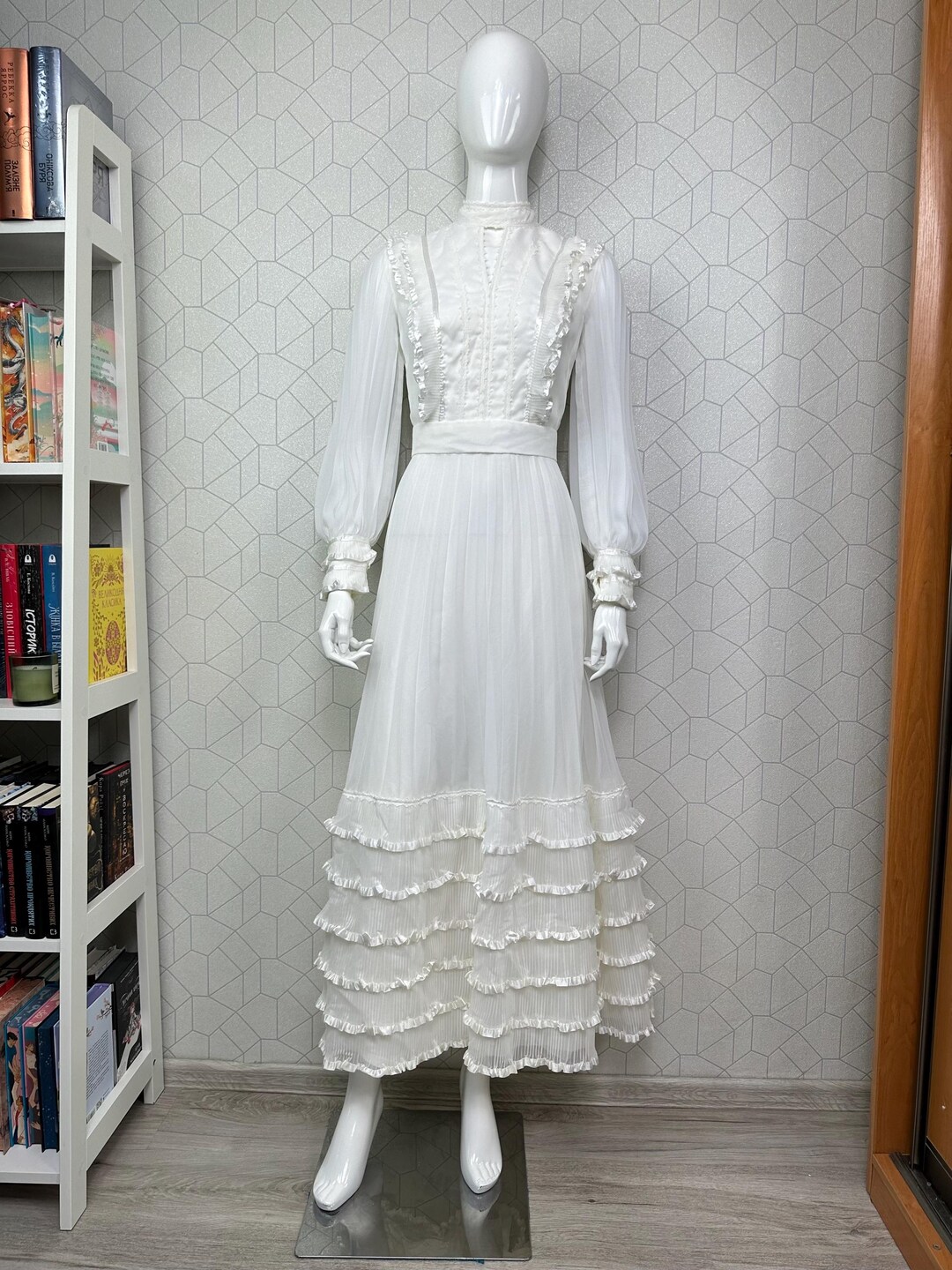 70年代 Pronuptia De Paris ヴィンテージ フリル レース マキシ