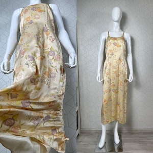 Laura Ashley Pale Yellow Silk Floral Dress, Vintage 90s, Size 12