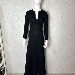 Ossie Clark Radley 34 Blue moss crepe round neck authentic 1970 maxi dress