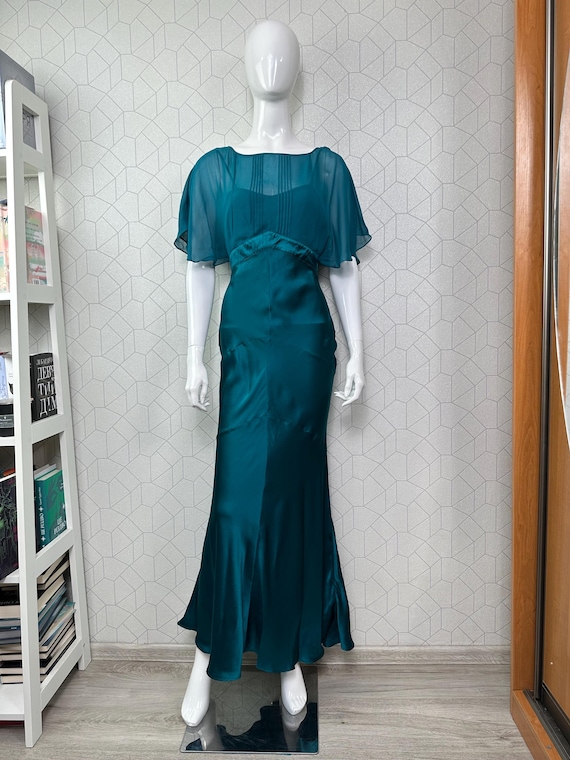 Vintage Silk Green Warehouse Maxi Dress Size uk8