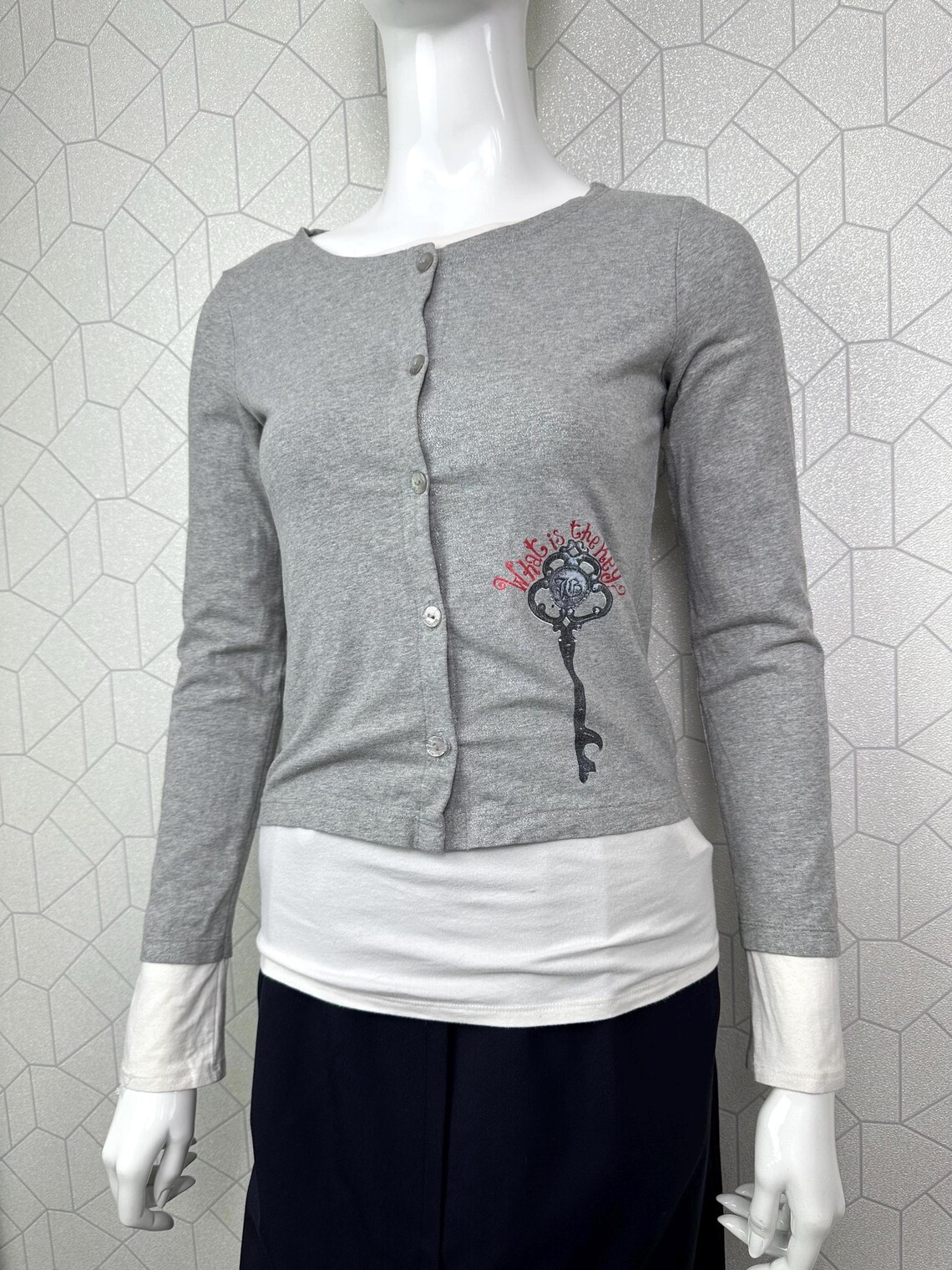 John Galliano Womens Vintage Glitter Cardigan Button grey Size 14, photo 1 of 5