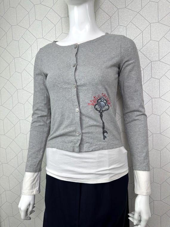 John Galliano Womens Vintage Glitter Cardigan Button grey Size 14