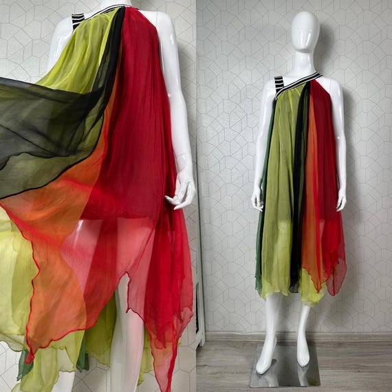 Jean Paul Gaultier JUNIOR Dress 90s Colorful Silk Crepe Sundress