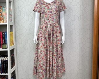 LIBERTY Laura Ashley dress - 80s - Full gathered midi dress romantic floral print - Size uk16