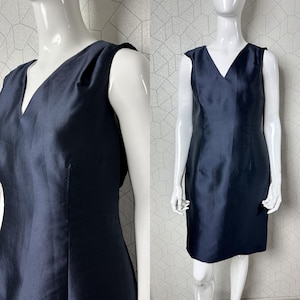 Vestido mini azul marino sin mangas vintage de Max Mara, talla 14 de EE. UU.