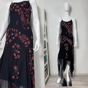 Vintage 90er Jahre Cartise Couture Seidenkleid mit Perlen Gr.38/10