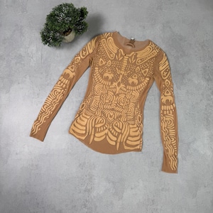 Vintage Jean Paul Gaultier Mesh with Rubber Design Size Small Collector Piece blouse top woman