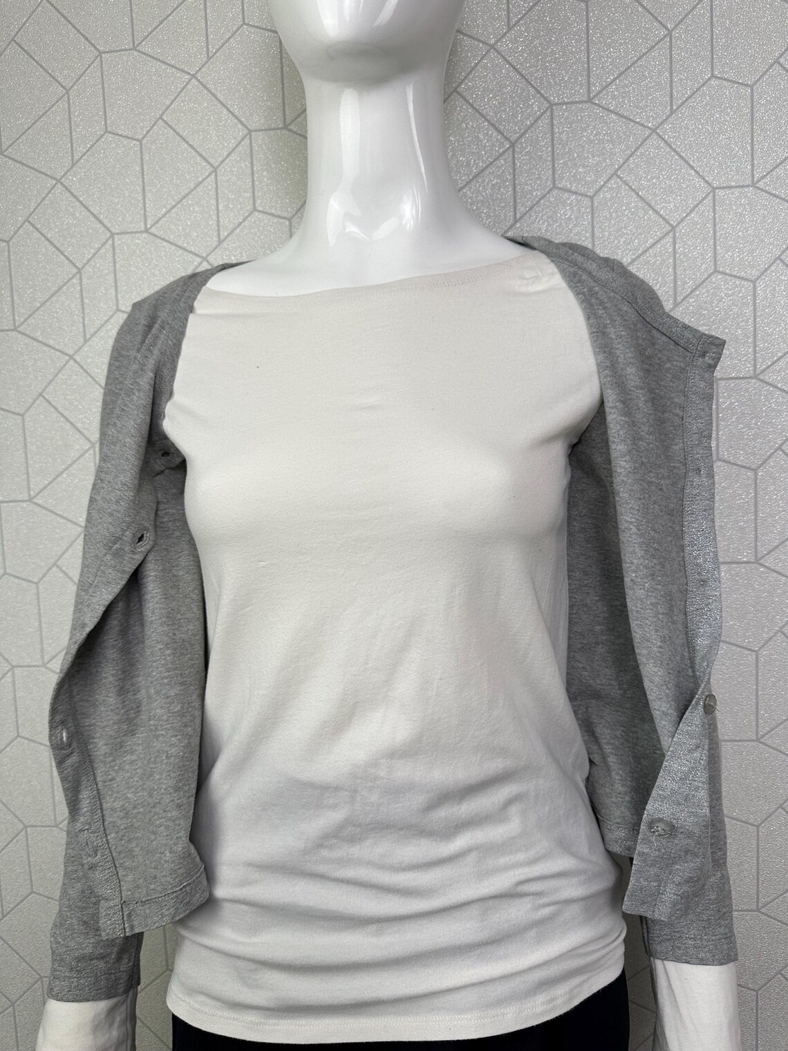 John Galliano Womens Vintage Glitter Cardigan Button grey Size 14, photo 2 of 5