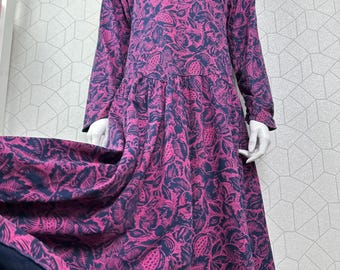 Vintage 90s Laura Ashley coton maxi dress navy violet size Large