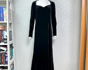Vintage Laura Ashley 90s Black Velvet Maxi Dress Size Large