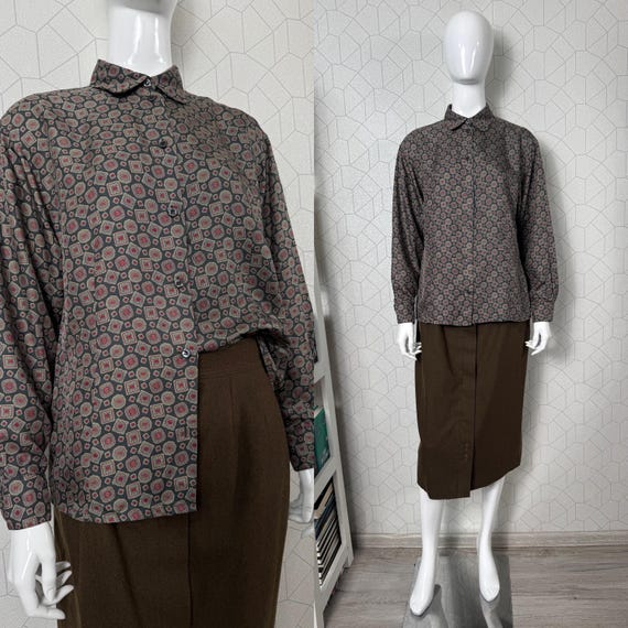Vintage Cerruti 1881 Women Printed Button Down Silk Shirt size 42