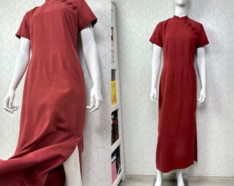 Ruby Vintage jaren 90 Monsoon zijden maxi-jurk Oosters geïnspireerde jurk met mandarijnkraag