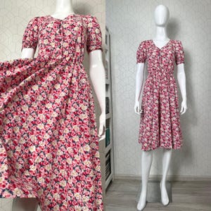 Vintage Laura Ashley 90s Floral Puff Sleeve Midi Dress Size 10