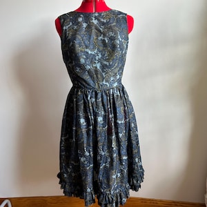 60&#39;s vintage women&#39;s dress blue/green abstract print. Size XS
