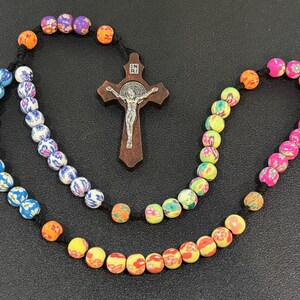 Handmade rosary - polymer clay beads - Wooden crucifix