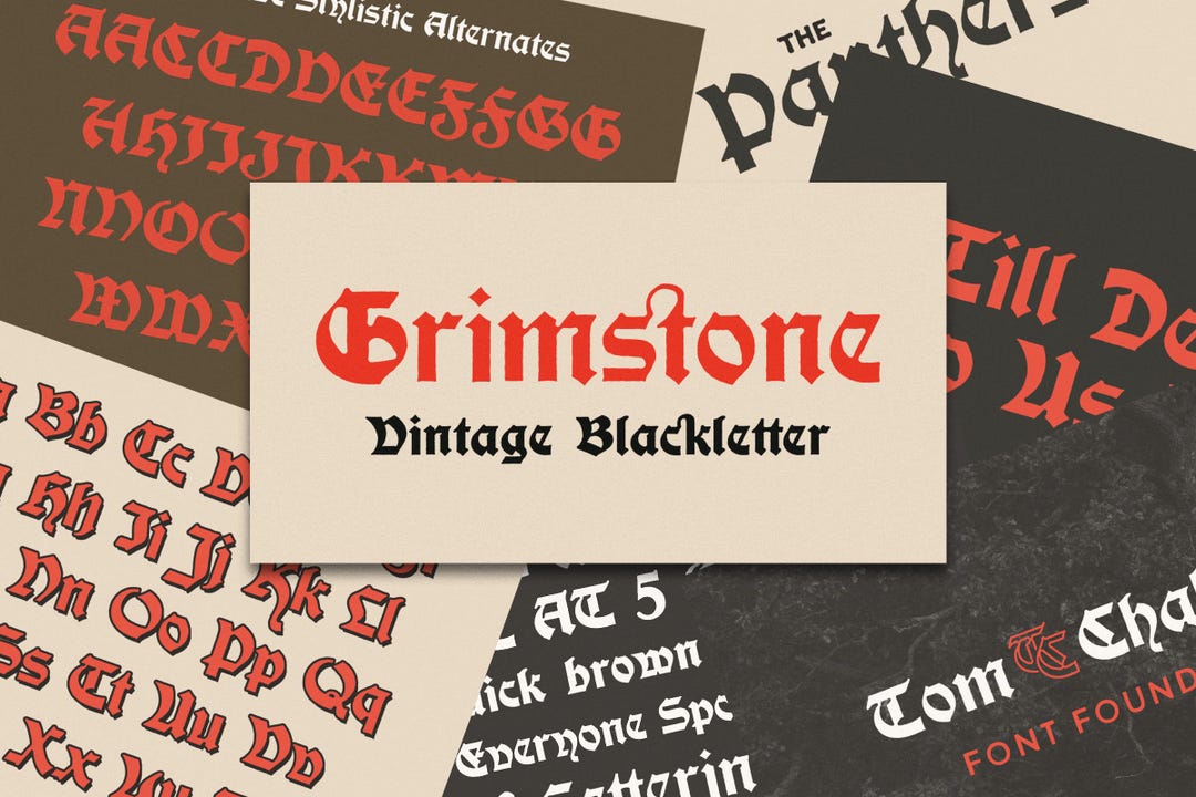 Vintage Blackletter Font - Grimstone - W Stylistic Alternates and ...
