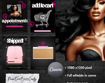 Socialmediaposts voor Hair Business, flyer pruikextensies (canvasjablonen)