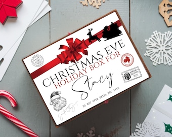 Plantilla de caja de Nochebuena / Caja de regalo navideña / Editable con Canva / Plantilla de caja de Papá Noel / Etiqueta de caja de Nochebuena EDITABLE