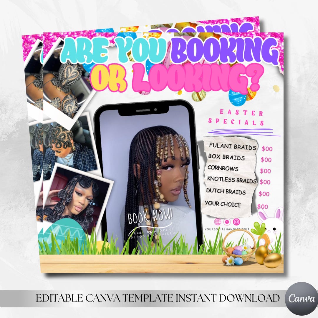 Hair Braiding Flyer Template, Braid Styles Promotion Flyer, Beauty