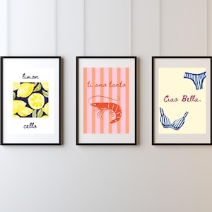 Italien Poster Set von 3 – Ciao Bella druckbare Wandkunst | Limoncello Kunstdruck | Reise Wand Kunst Italien Download | Trendy Küchen Dekor