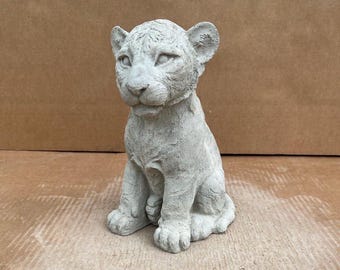 Concrete Tiger Cub Statue Outdoor Tiger Realistic Sculpture Sitting Tiger Cub Figure Wild Animal Figurine for Garden Tiger Cub Memorial