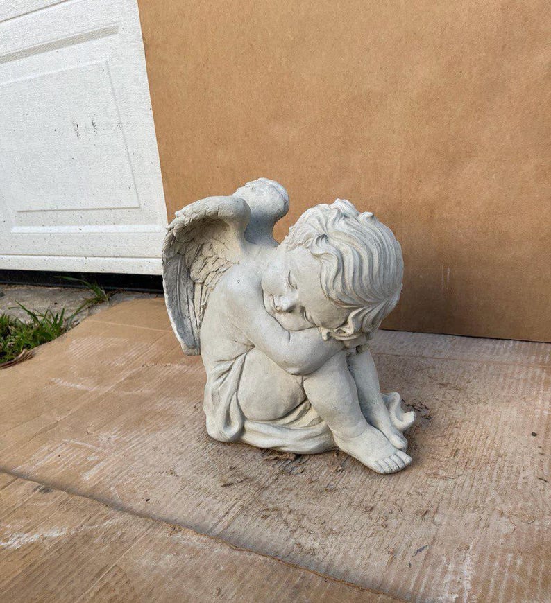 Cherub Concrete Statue Sitting Cherub Stone Sculpture Porch Angel ...
