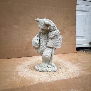 Standing Bear Statue Wipe Your Paws Sign Stone Detailed Bear Large Sculpture Concrete Animal Wild Figurine Bear Garden Cement Decoration