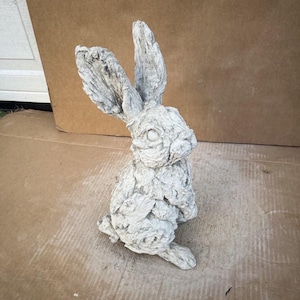 Rabbit Wooden Looking Sculpture Concrete Rabbit Statue Standing Bunny Stone Figure Backyard Rabbit Ornament Rabbit Lovers Figure