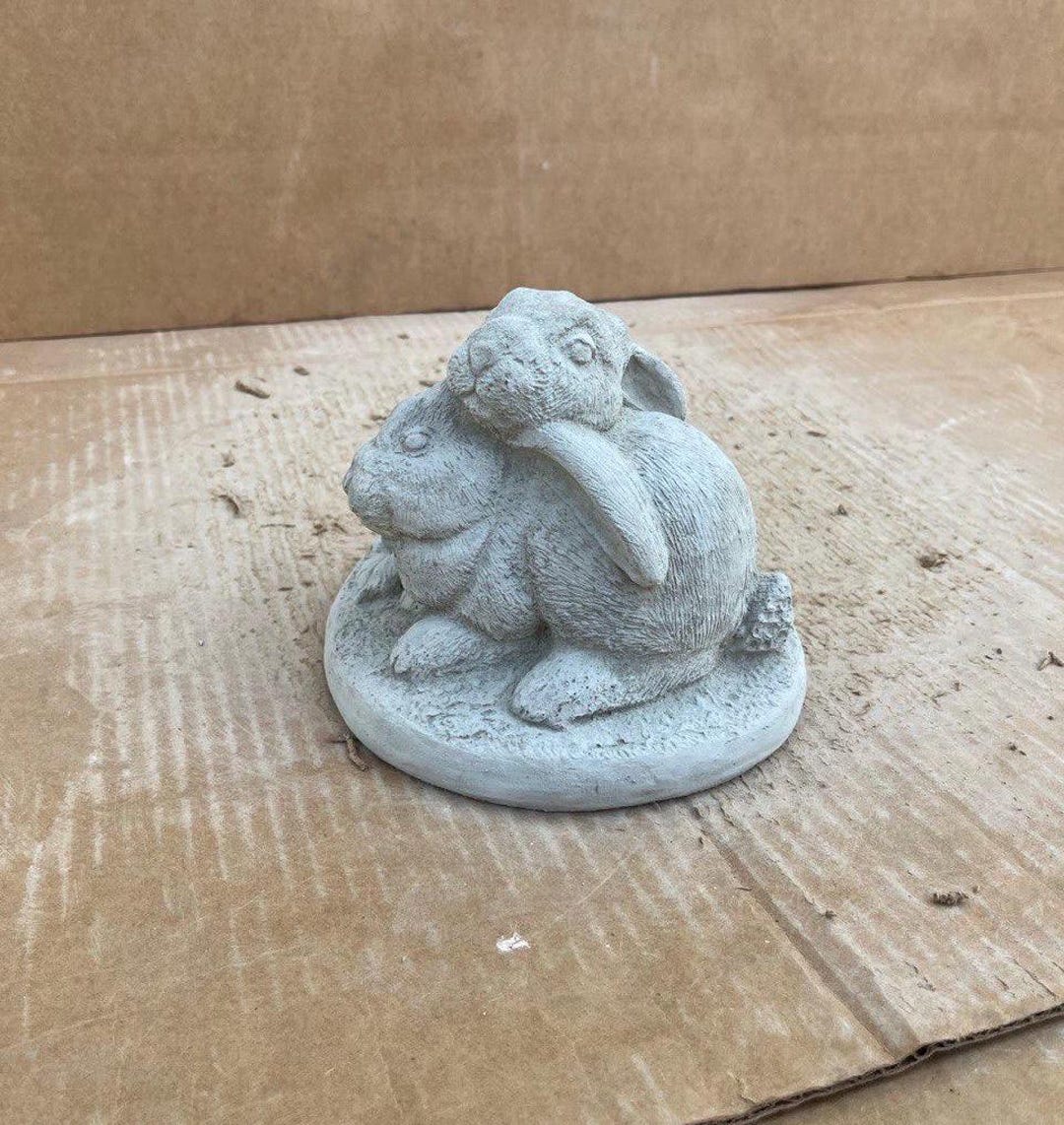 Two Rabbits Garden Statue for Decor Concrete Bunnies With Flowers ...