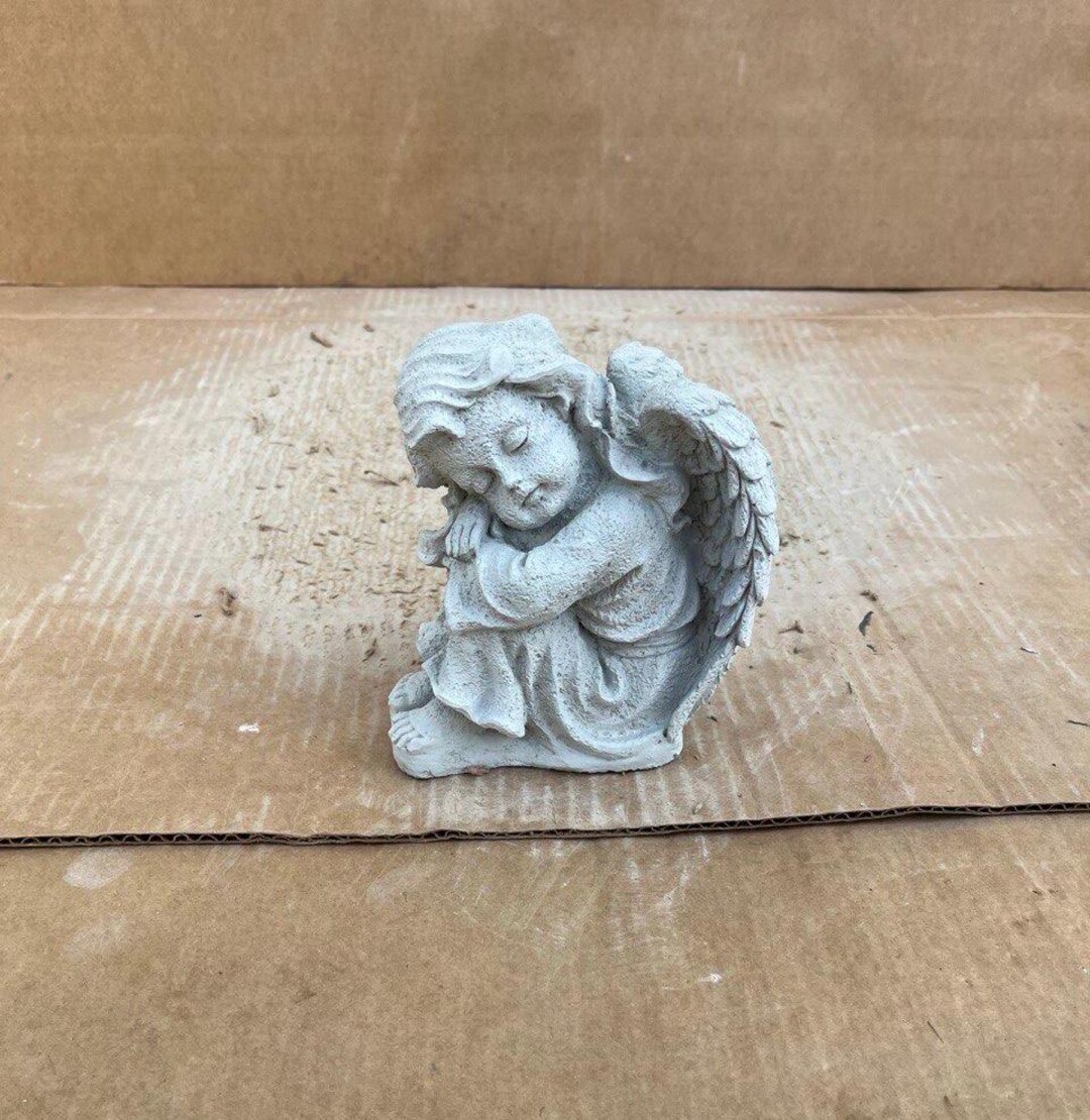 Angel Hugging Knees Sculpture Garden Cherub Stone Statue Sleeping Angel ...