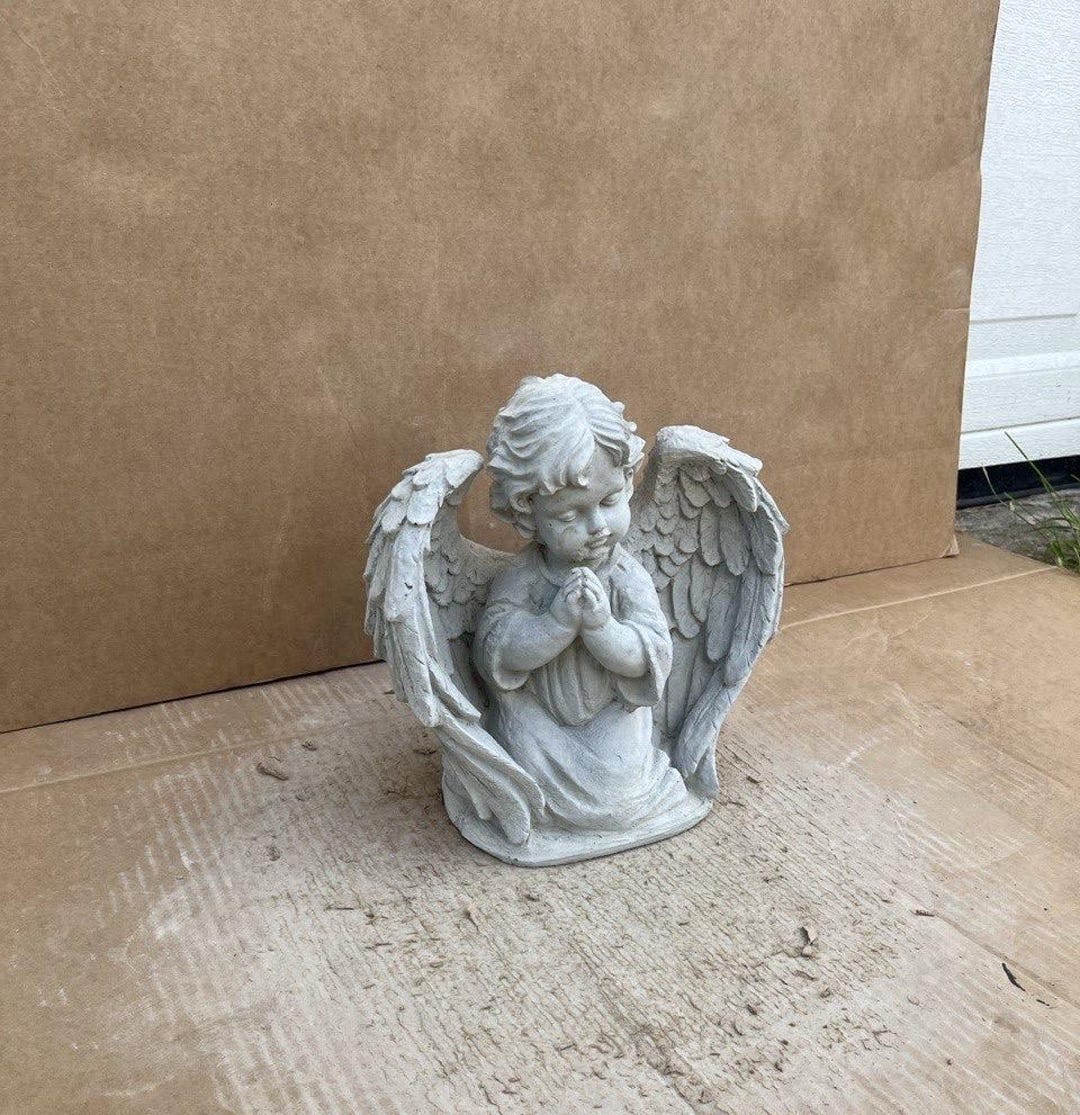 Concrete Cherub Kneeling Statue Detailed Angel Stone Figure Yard Angel ...