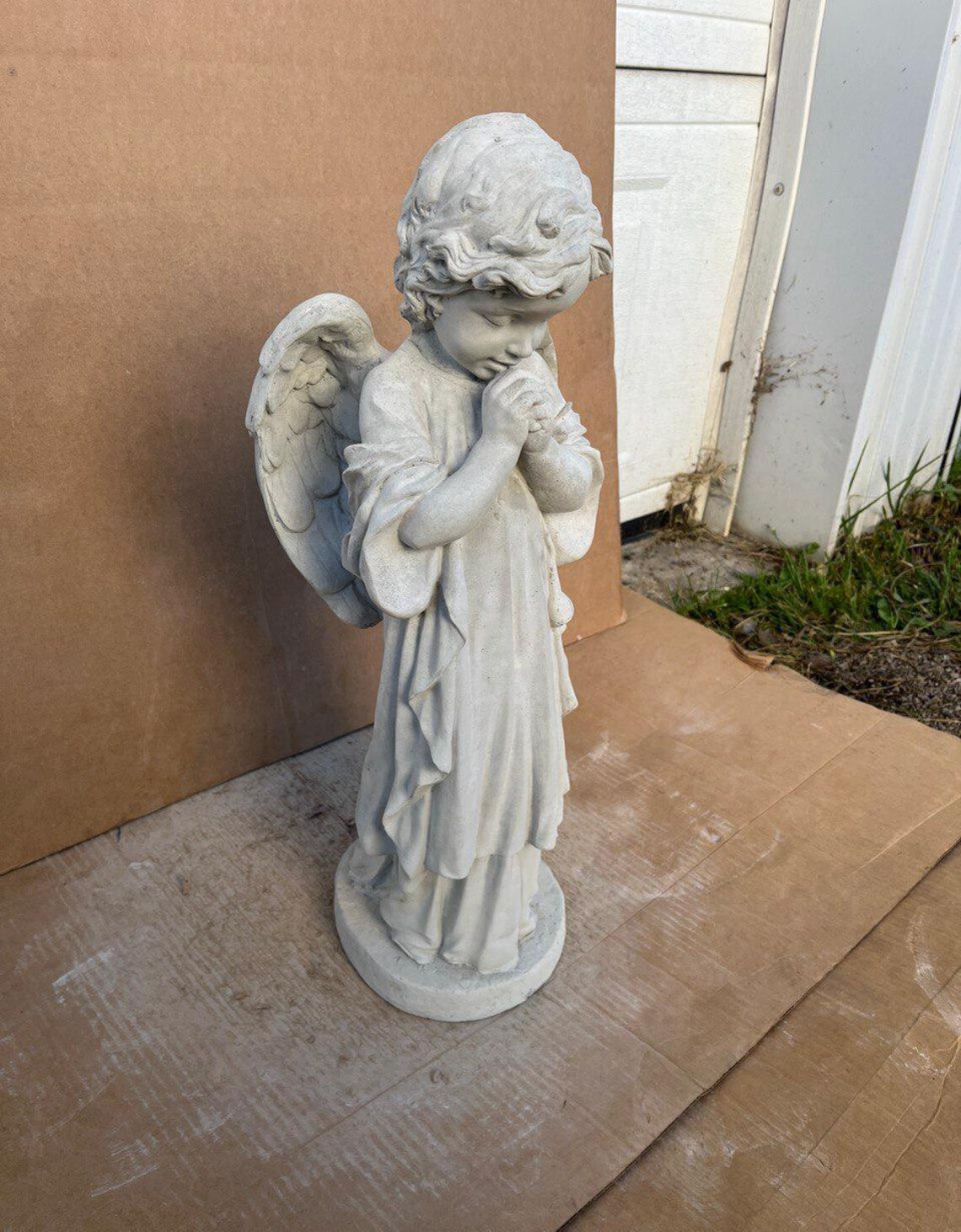 Stone Angel Massive Figure Standing Cherub Figurine Concrete Backyard ...