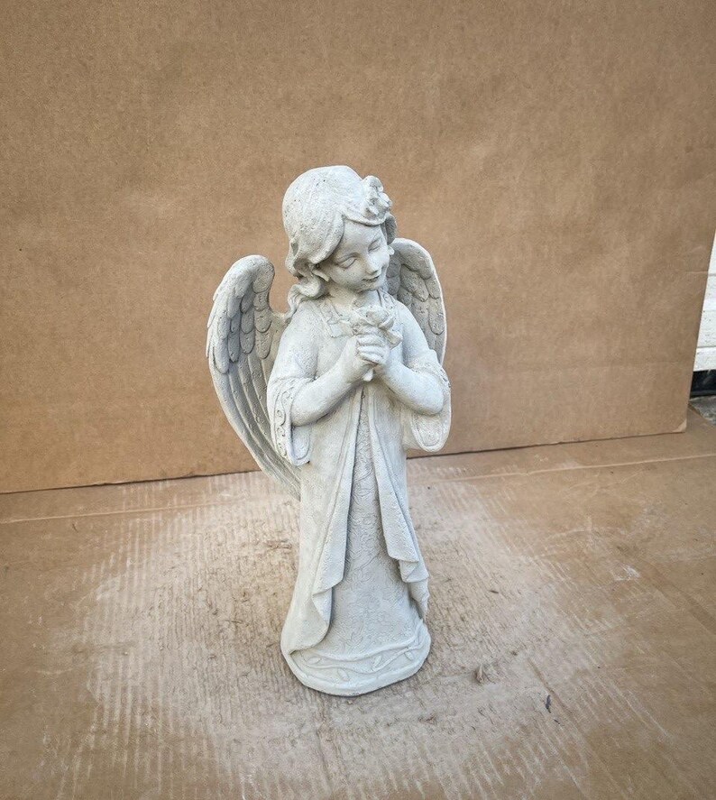 Angel Stone Statue Standing Angel Figure Concrete Angel Holding Flowers ...