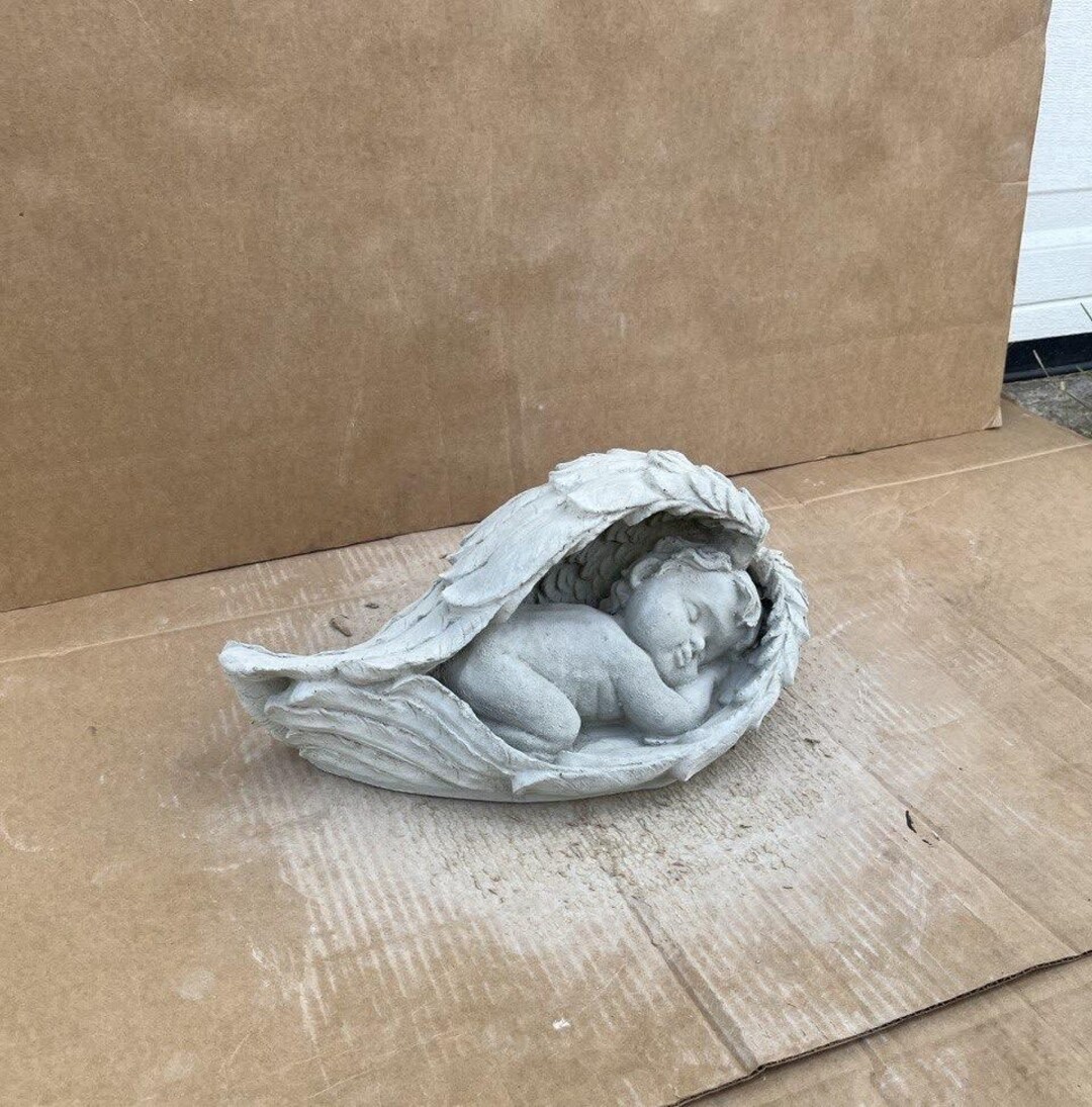 Sleeping Baby in Wings Statue Concrete Cherub Sculpture Newborn in ...