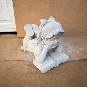 Girl Reading Book Statue Concrete Girl with Book Sculpture Garden Kid Stone Figure Little Girl Memorial Porch Girl Massive Figurine