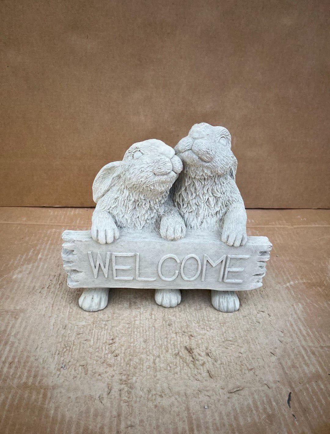 Concrete Rabbits Statue Two Bunnies Sculpture Rabbits With Welcome ...