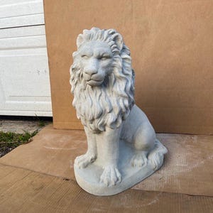 Massive Lion Left Sculpture Concrete Lion Sitting Facing Figure Lion on Base Large Statue Porch Lion King Decoration Wild Animal Figurine