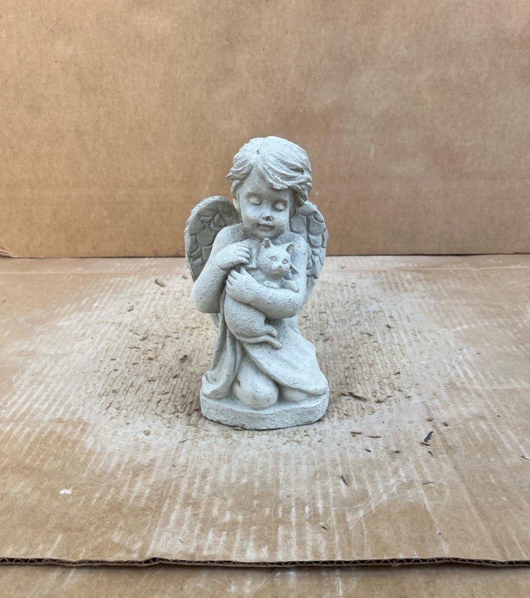 Angel With Cat Garden Statue Concrete Cherub With Pet Memorial Stone ...