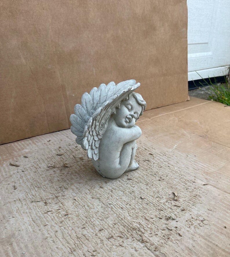 Cement Cherub Figure Garden Angel Statue Small Sleeping Cherub Concrete ...