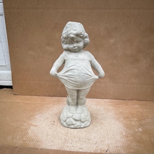Beautiful Girl Stone Sculpture Standing Girl Memorial Concrete Child Detailed Statue Girl on Base Figurine Realistic Kid Grave Marker
