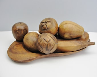 Wooden fruit and tray centerpiece decoration