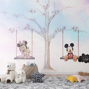 Carta da parati per la cameretta dei bambini di Topolino, Carta da parati dei cartoni animati, Carta da parati di Topolino e Minnie, Carta da parati staccabile e adesiva per la cameretta dei bambini, Regali per neonati