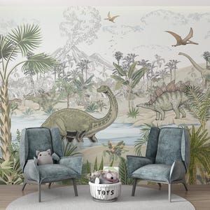 Dinosaurier Tapete, Tropischer Wald Dinosaurier Tapete, Kinderzimmer Tapete, Dschungel Tapete, Baby-Geschenke, Schälen und aufkleben