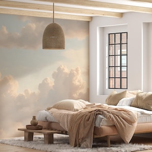 Himmel und Wolken-Tapete, Wolken-Thema-Tapete, Pastelltonierte minimalistische Tapete, modernes Wanddekor, Himmel-Pee-and-Stick-Wandbild