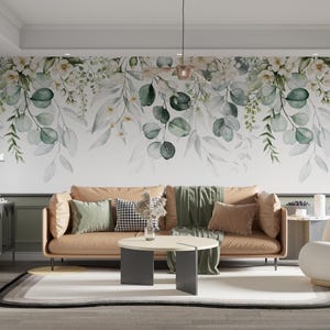 Carta da parati con foglie di eucalipto Boho, carta da parati con foglie staccabili e attaccabili, carta da parati con foglie verdi Boho, carta da parati per soggiorno, murales floreali
